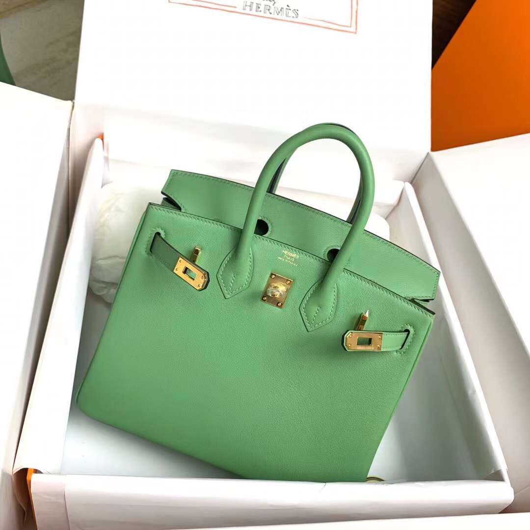 Hermes Birkin 25CM Swift Leather Handbag Apple Green